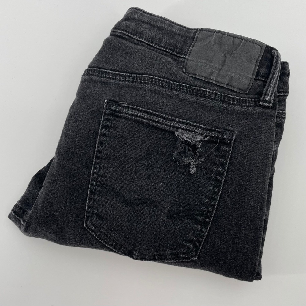 American Eagle Airflex+ Athletic Skinny Distressed Black Jeans 33x30 Men's
